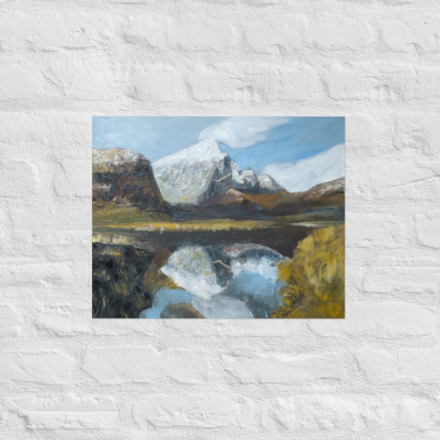 White mountain with reflection