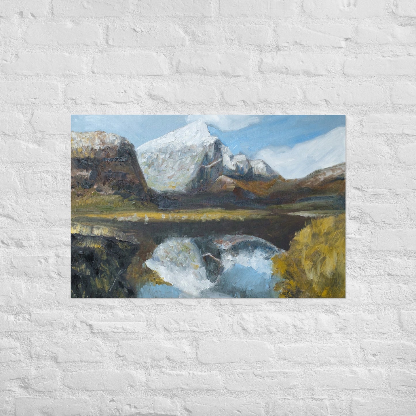 White mountain with reflection
