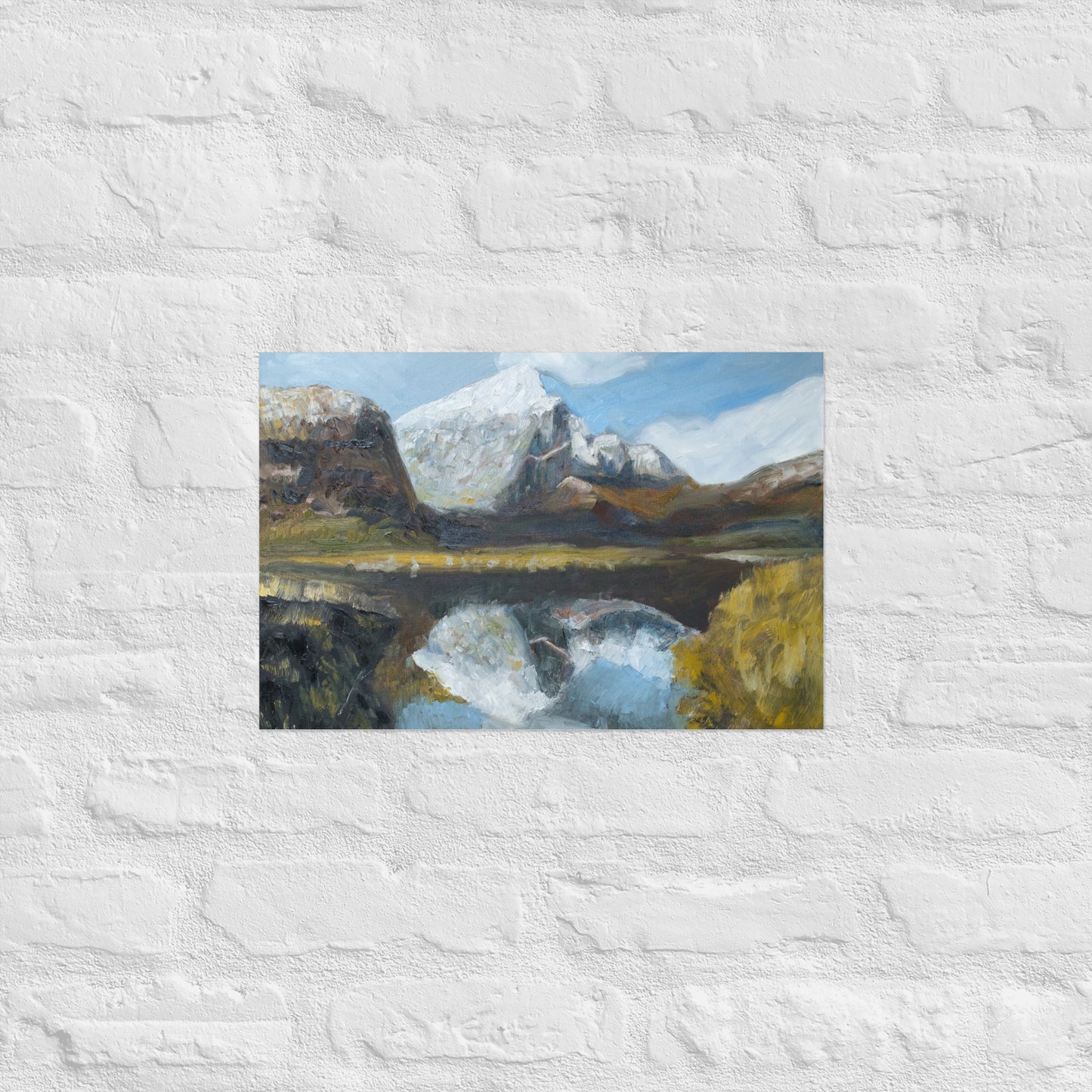 White mountain with reflection