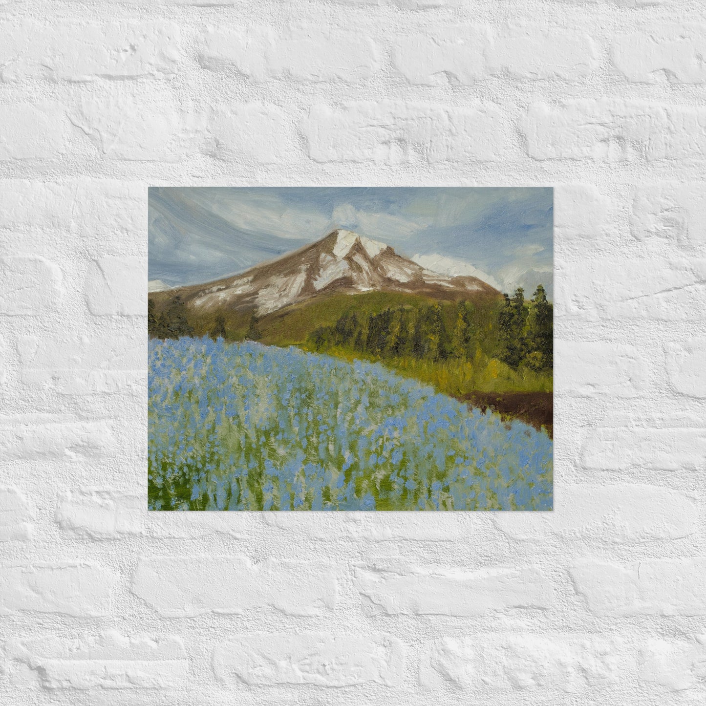 Mountain with blue flowers