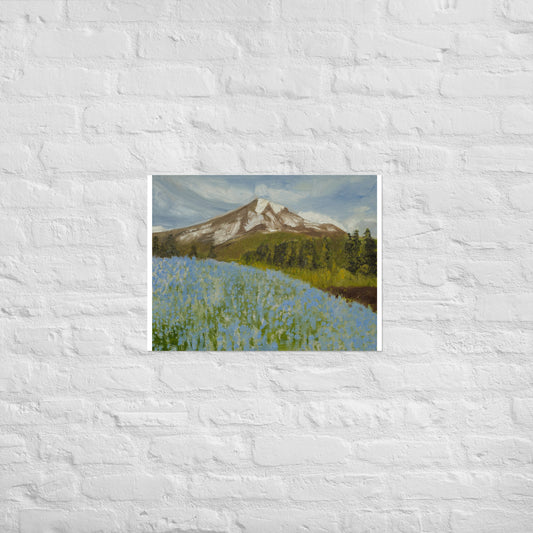 Mountain with blue flowers