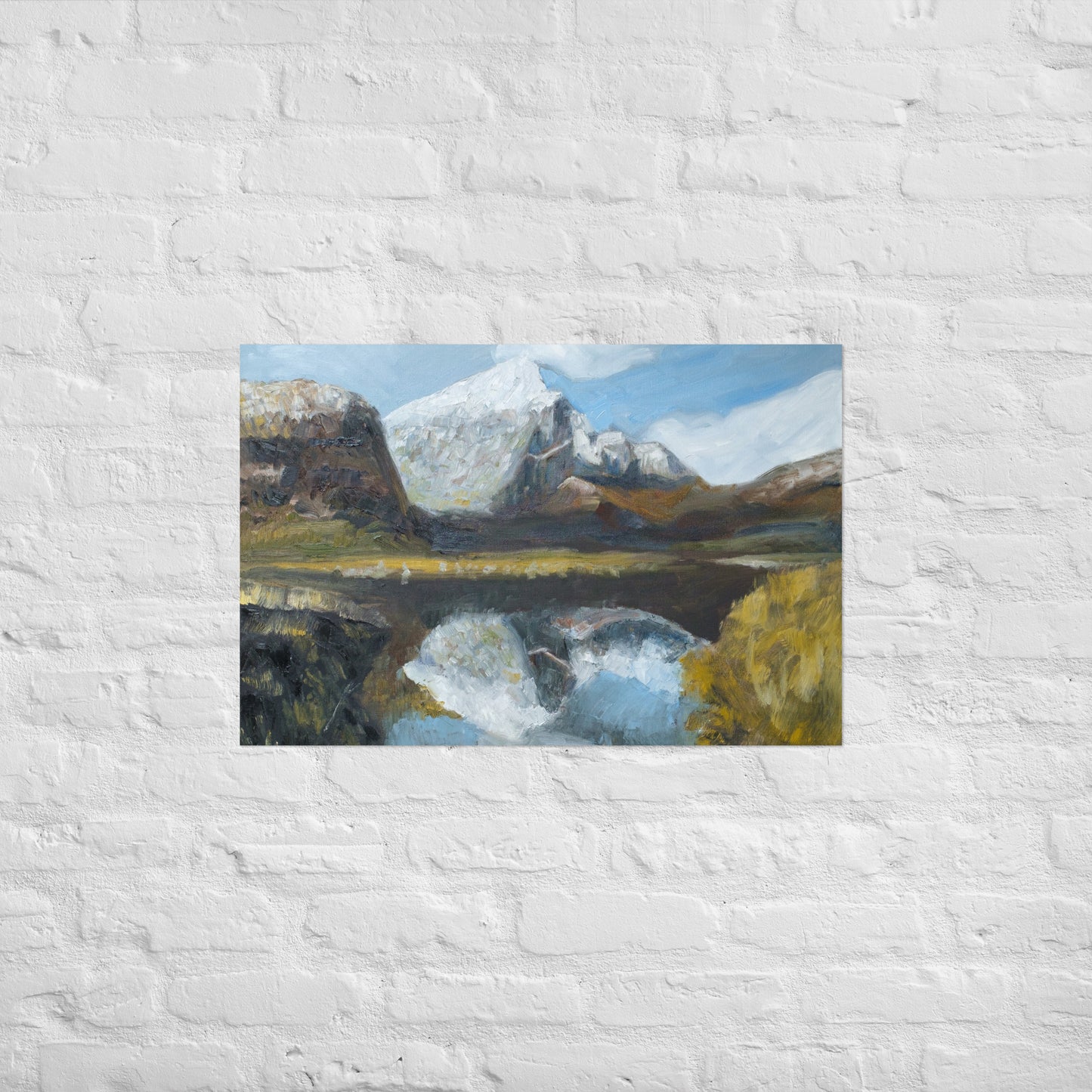 White mountain with reflection
