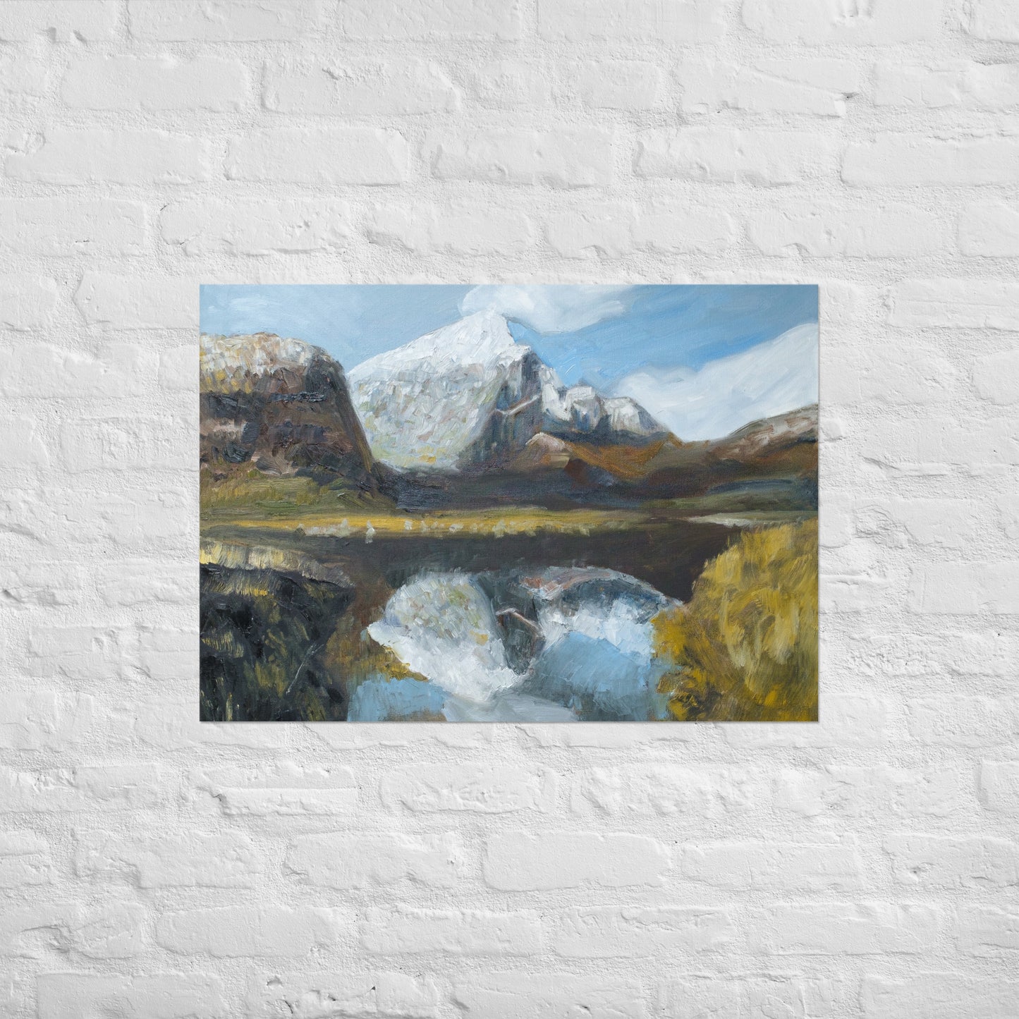 White mountain with reflection