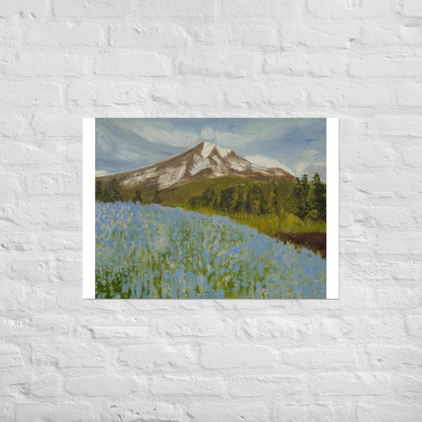 Mountain with blue flowers